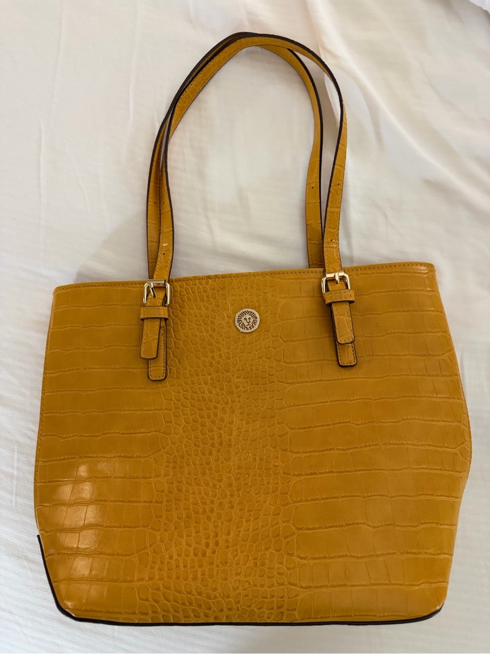 Mustard Yellow Croc-Embossed Tote Bag